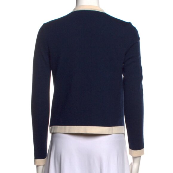 Tory Burch "Ahoy" Nautical Navy Wool Cropped Cardigan w/ Pearl Button Accents - Picture 3 of 10